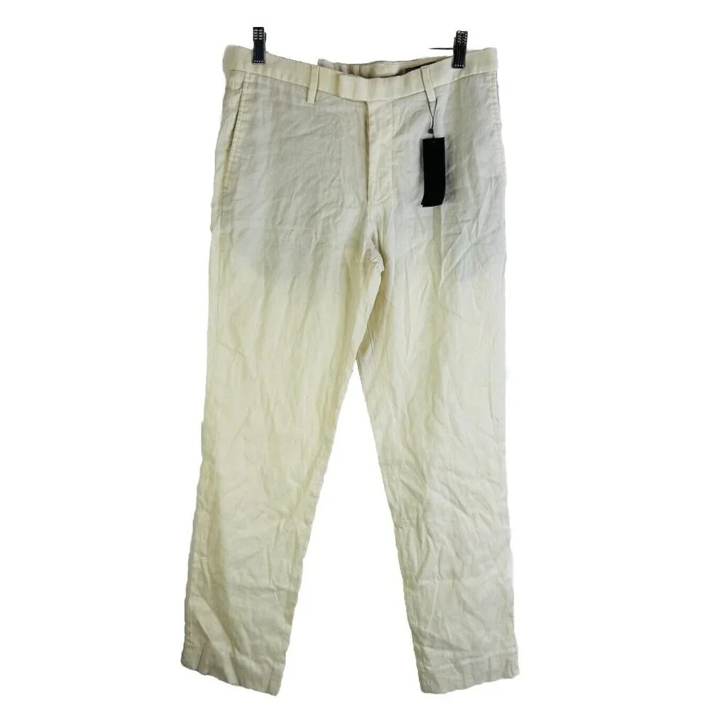New Banana Republic Slim Fit Performance Linen Pants Ivory Mens 30x32